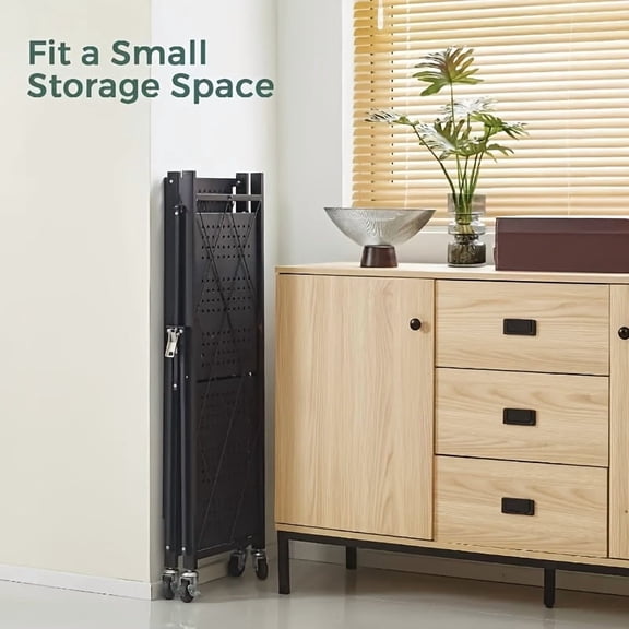 [750 lb Heavy-duty Storage Rack] Heavy-duty 3-Layer Foldable Metal Storage Rack with Wheels | 750 lb Capacity, Movable Organization for Garage & Kitchen | Black Integrated Storage Rack