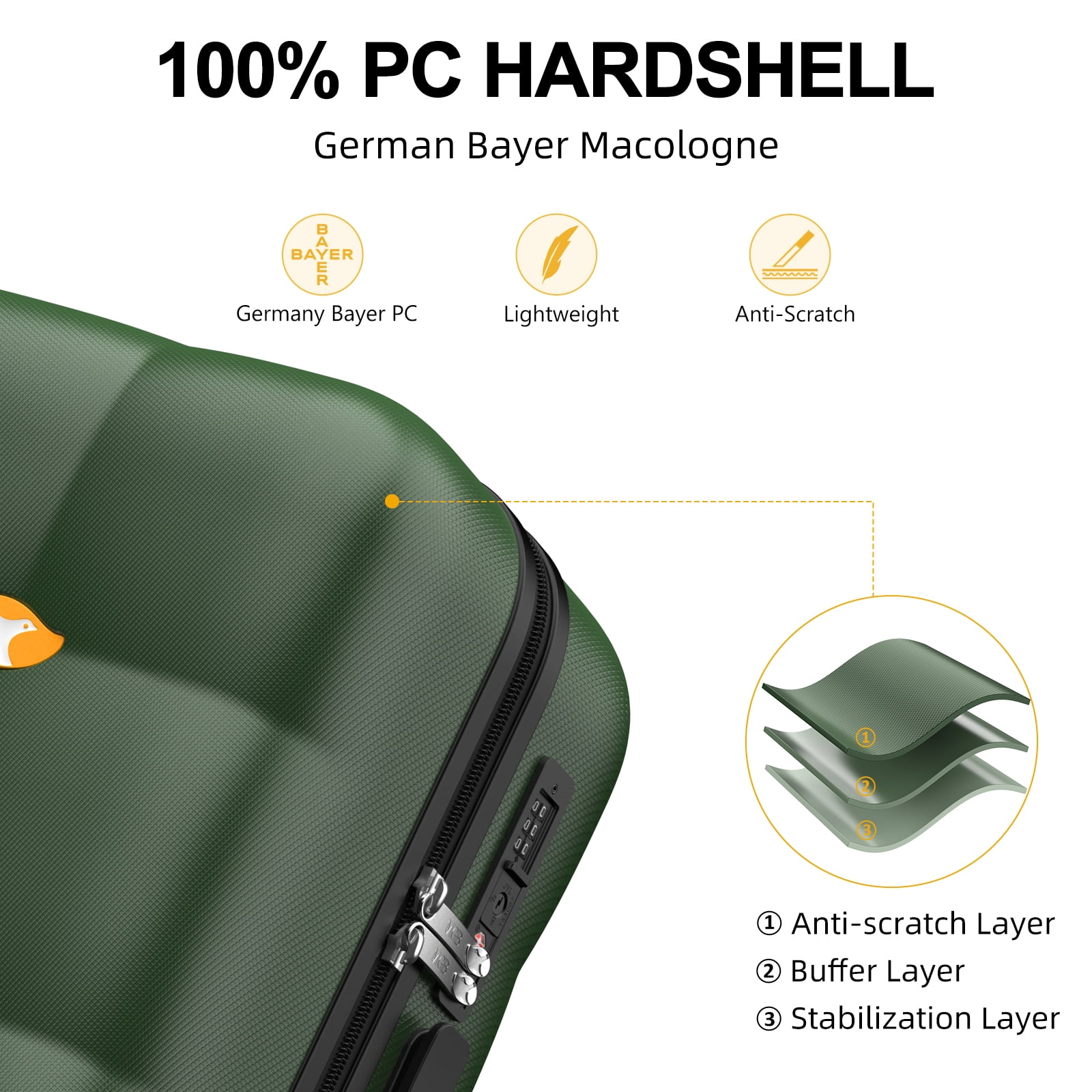 MGB 20" Carry on Luggage 22x14x9 airline approved - PC Durable Hardshell Suitcase with Dual 360° Spinner Wheels & TSA Lock | Airline-Approved, Lightweight Design for Outdoor Travel