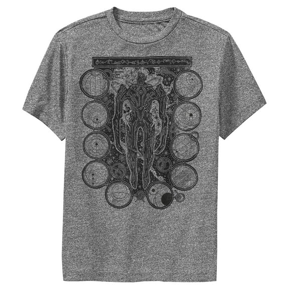 Boy's Marvel Eternals Kro Wood Stamp Circles Performance Graphic Tee Charcoal Heather Large
