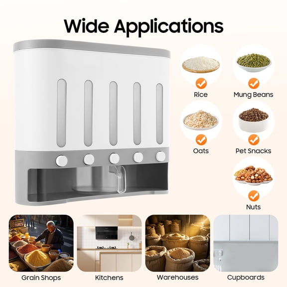 Kitchen Column Cereal Containers Storage Dry Food Containers Wall Mounted Dispenser for Homes, Kitchens