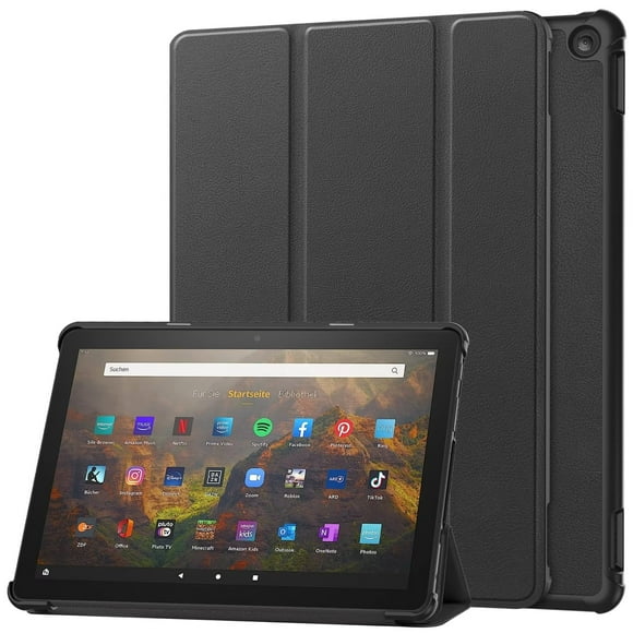 For Amazon Fire HD10 2023 PU Leather Case Auto Wake/Sleep Folio Protective Case Trifold Stand Covers Drop Resistance Hard Shells Black