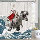 thumbnail image 1 of Cortina de Ducha Graciosa de Gato, Cortina de Ducha Japonesa de Olas del Océano con Gato Montando Dinosaurio, Cortina de Ducha Náutica Rústica de Madera de Granja, 1 of 4