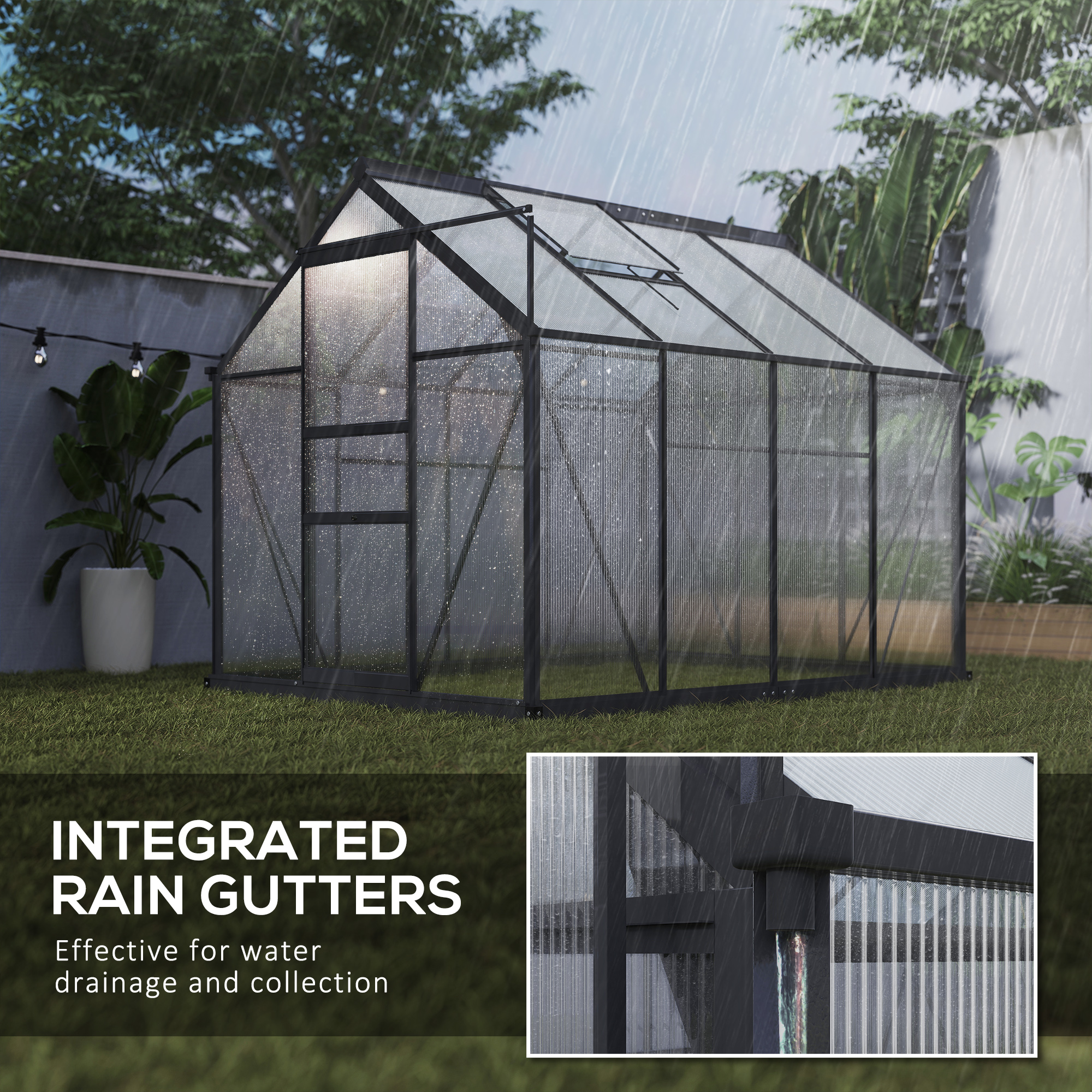 Outsunny 6.2' x 8.3' x 6.6' Polycarbonate Greenhouse, Heavy Duty Outdoor Aluminum Walk-in Green House Kit with Vent Door for Backyard Garden, Gray