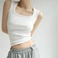 thumbnail image 2 of Womens T Shirts Ladies Ribbed Square Neck Tank Tops Backless Sleeveless Tops Basic Summer Oversized Tshirts White XXL, 2 of 4