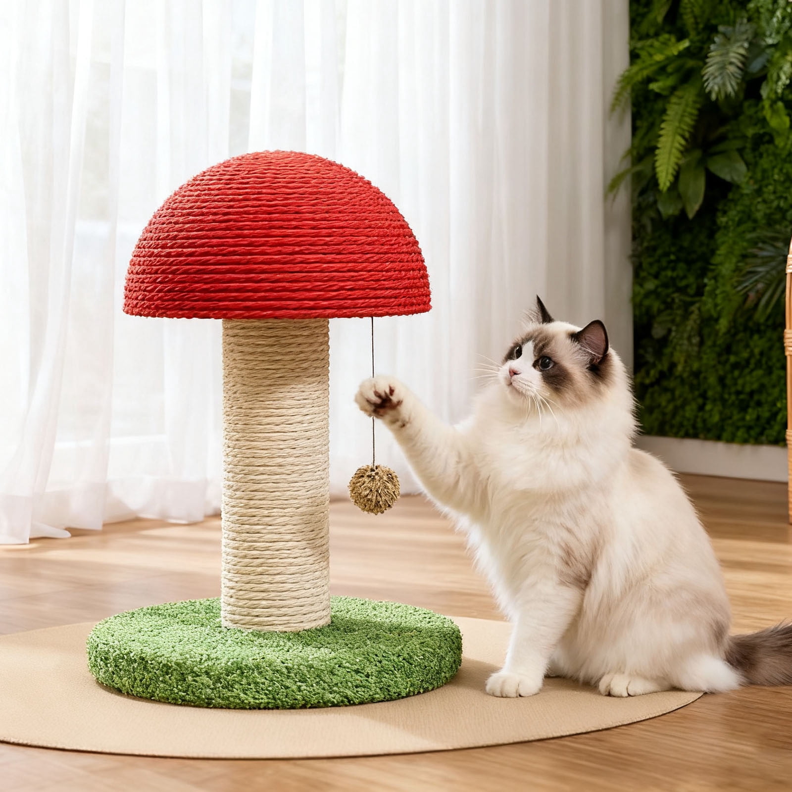 Mushroom Cat Scratching Post Sisal-Wrapped Cute Cat Scratcher with 100% Sisal Covered Scratching Post Mushroom Cat Post for Indoor Cats 8*11inch