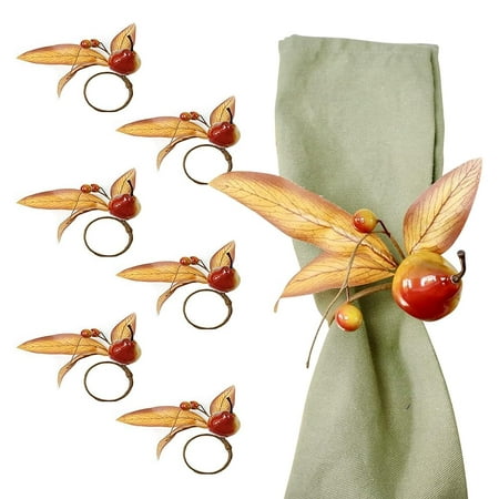 

Fall Themed Napkin Rings - Harvest Maple & Fruits Cloth Napkin Holder For Table Setting - Fall Banquet Thanksgiving Christmas Or Wedding Table Decor (6Pc Pear)