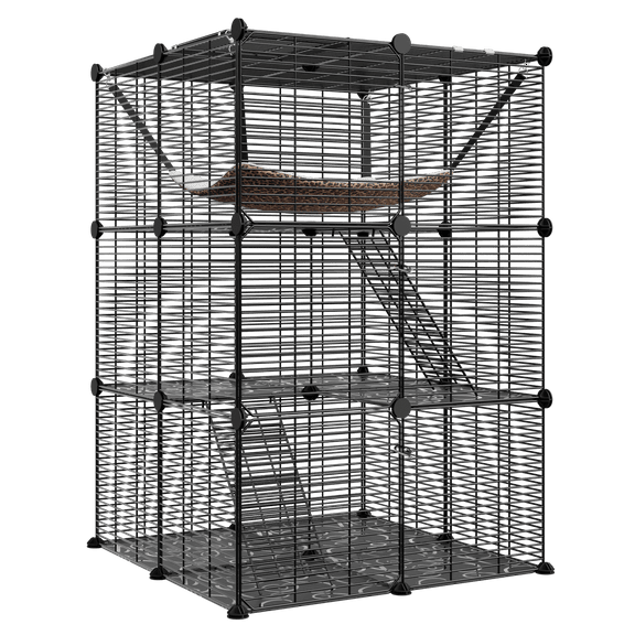 TYUIOP Cat Cage Indoor Cat Enclosures DIY Cat Playpen Metal Kennel with Extra Large Hammock Ferret, Chinchilla, Rabbit, Small Animals 3-Tier