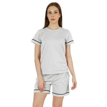 

Inkmeso 2 Pcs Solid Sleepwear Sets For WoMen s Short Sleeve Top And Short Loungewear Set