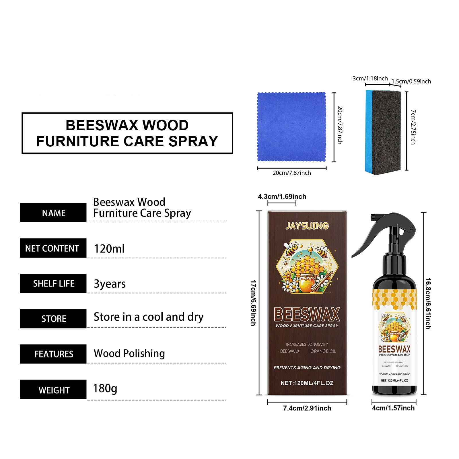Meottam 2 Pack Natural Beeswax Spray Furniture Polishes, The Micro Molecularized Beewax Care Restorer For Furniture Floor, for Furniture, Floor, Tables, Cabinets (4 fl oz)