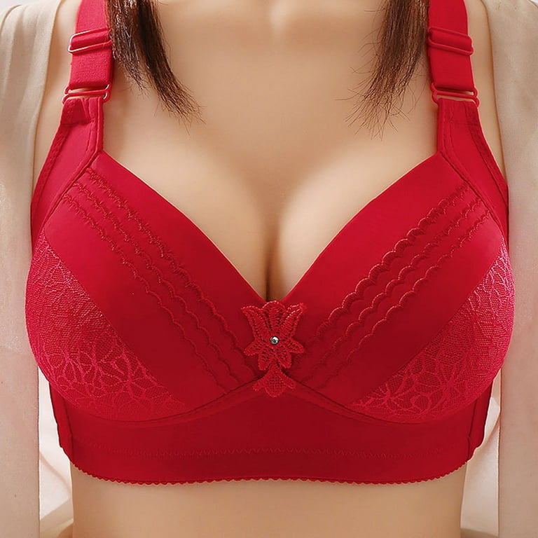 CLZOUD Comfortable Bras for Women Red Nylon,Spandex No Steel Ring