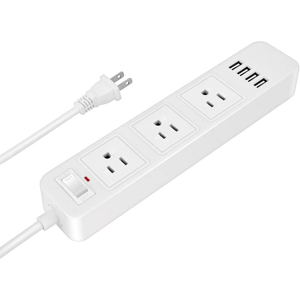 2 Prong Power Strip Surge Protector with 3 Outlets and 4 USB Charging Ports 6.6 Ft Long