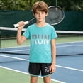 thumbnail image 4 of Kids Sport Outfit Sets Unisex Boys and Girl 2 Piece Shirts Suits Short Sleeve T Shirts and Elastic Shorts Children's Sportwears Set Home Casual Outfit Lightweight, Breathable Quick-Drying, 4 of 7