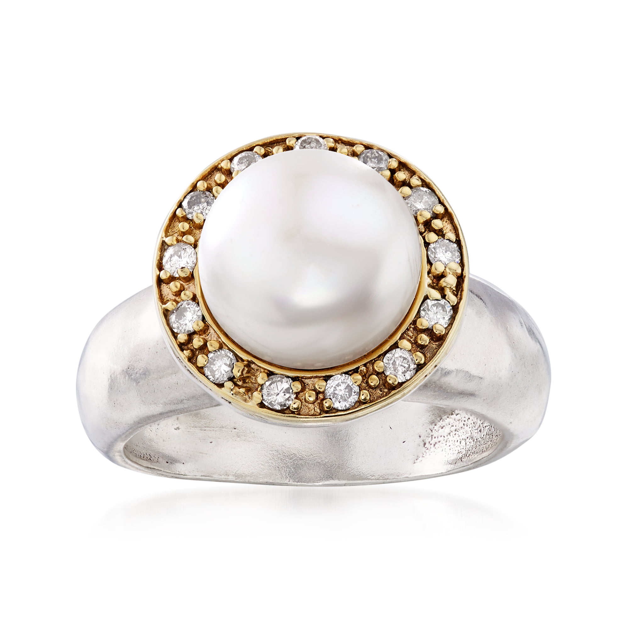 Ross-Simons - Ross-Simons 10mm Cultured Pearl and .20 ct. t.w. Diamond ...