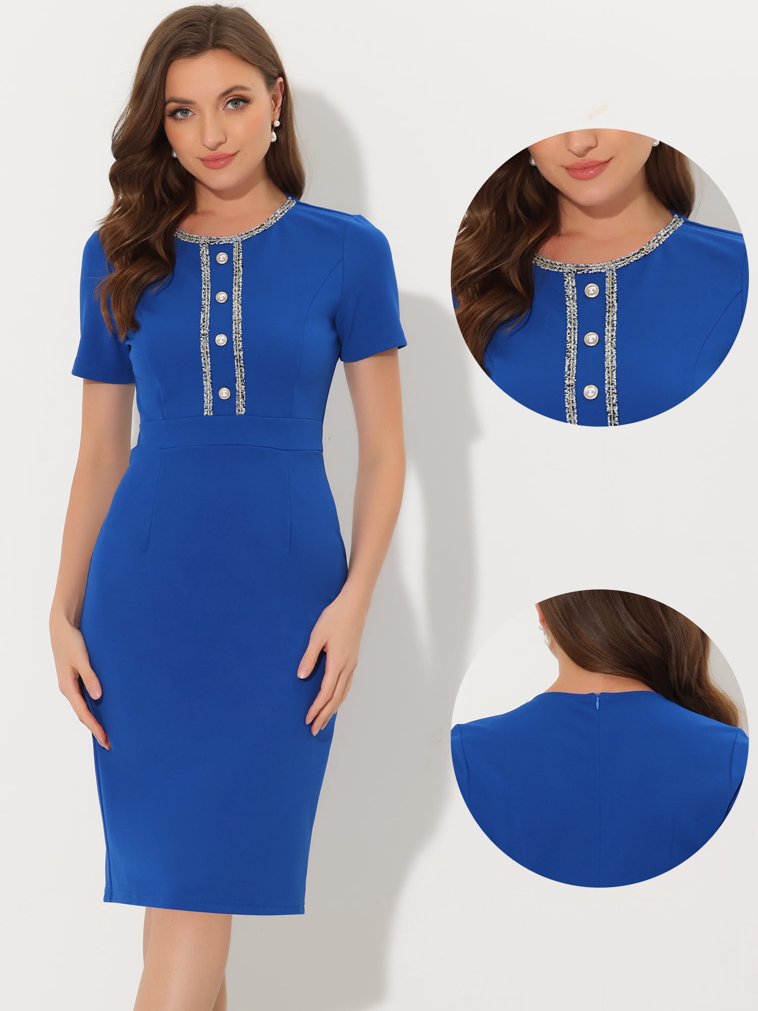 DARING DIVA Work Business Square Neck Color Block Bodycon Sheath Dresses S Royal Blue
