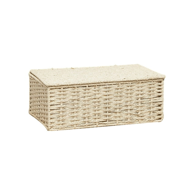 Bewildely Cesta de almacenamiento de ratán de papel, duradera y conveniente para cualquier lugar, contenedor de almacenamiento amplio, Almacenamiento y organización del hogar Beige Grande 36*26*15