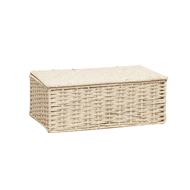 relayinert Paper Rattan Storage Basket - Durable And Convenient For Anywhere Wide Storage Container High-capacity Makeup Organizer Beige Large 36*26*15 1Set