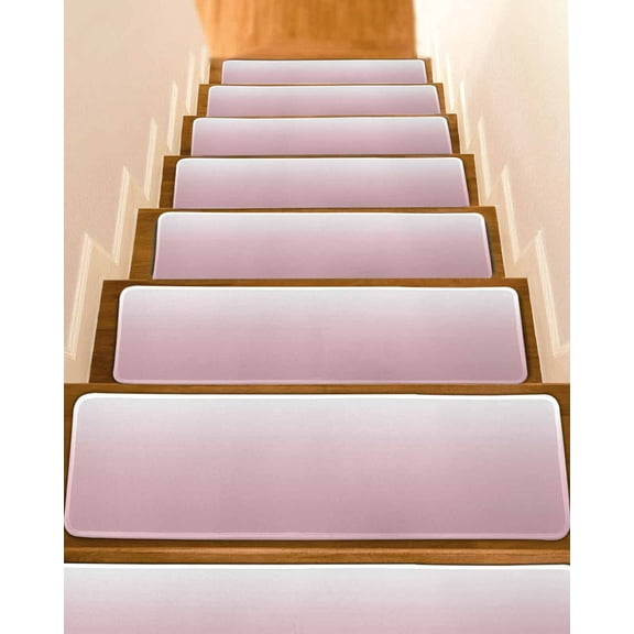 Pink Ombre Stair Treads for Wooden Steps Indoor Runner Rug Carpet, Farmhouse Gradient Modern Abstract Art 10 Pieces Peel and Stick Staircase Step Treads Covers Washable Throw Door Mats, 30"x8"
