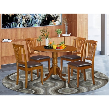 Round Drop Leaf Dining Table Set - Kitchen Table with 4 Chairs - Small Space Dining