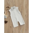thumbnail image 3 of Gureui Toddler Infant Baby Girls Summer Romper, Casual Solid Color High Neck Sleeveless Short Jumpsuit One-Piece Clothes, 3 of 9