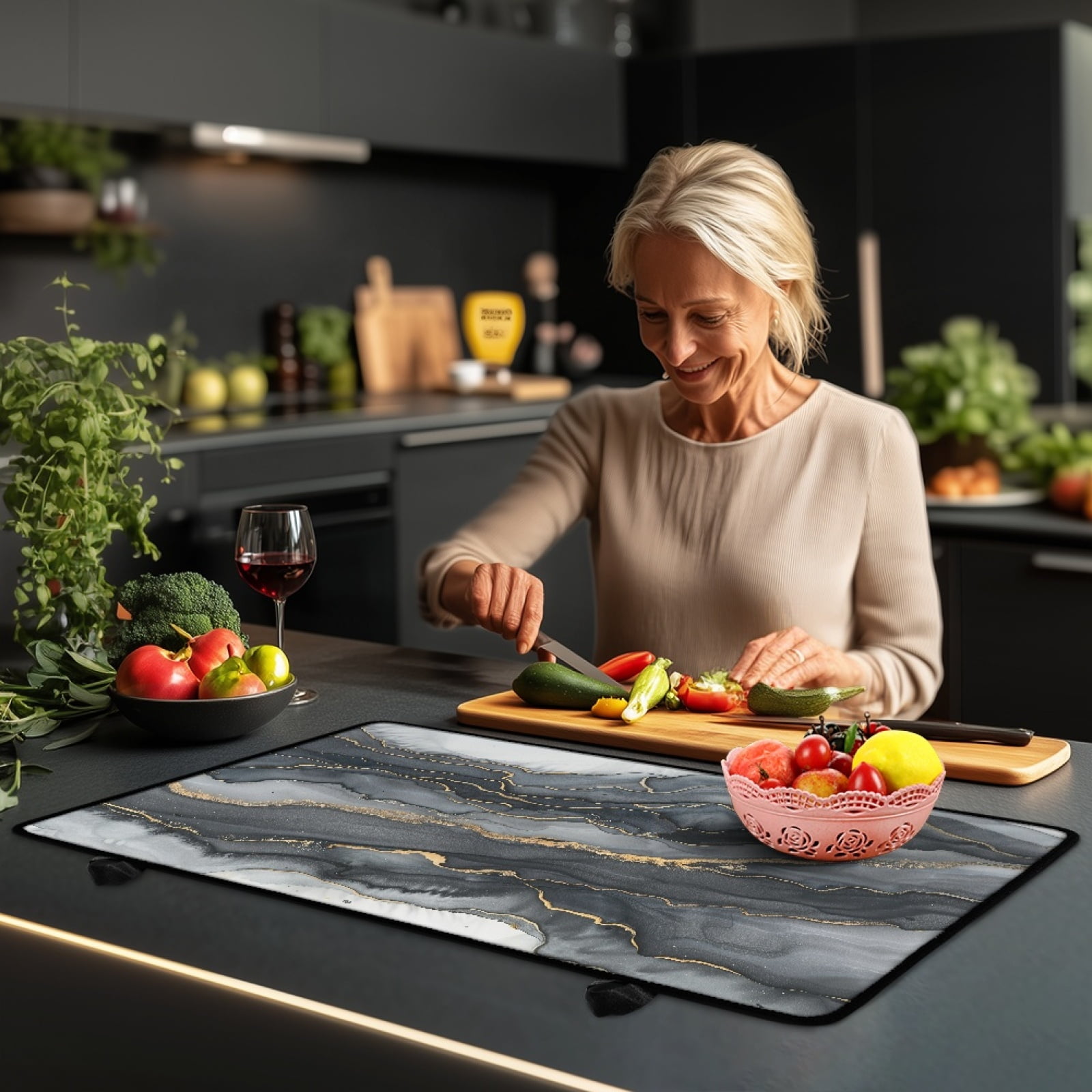 Renewold Electric Stove Top Cover for Stove Top, Induction Electric Stove Protector Non-slip Glass Cooktop Cover Range Cover Multipurpose Flat Top Stove Mat, Black Gold Marble