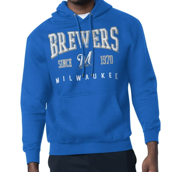 Men's-Starter Royal Milwaukee Brewers Distressed Fleece Pullover Hoodie