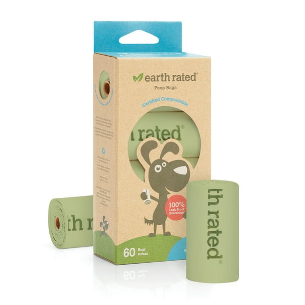 Earth Rated® Dog Poop Bags, 60 Compostable Unscented Vegetable Starch