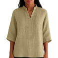 thumbnail image 3 of Favoffer Women Linen Blouses 3/4 Sleeve V Neck Pullover Solid Color Loose Fit Casual Spring Summer Tops for Outdoor Street Vacation Dating, 3 of 8
