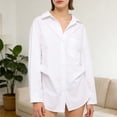 thumbnail image 2 of yillto Womens Oversize Shirts Button down Collared Long Sleeve Tops V Neck Work Casual Tunic Blouse, 2 of 7