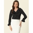 thumbnail image 2 of Blusa de gasa Allegra K cuello En V volantes mujer manga de pulsera campesina vintage Negro M, 2 of 6