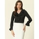 thumbnail image 2 of Blusa de gasa con cuello En V con volantes Allegra K Campesina vintage Negro XS, 2 of 6