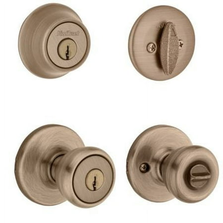 UPC 042049951202 product image for Kwikset 690 Tylo Keyed Door Knob and Sgl Cyl Deadbolt Combo Pack in AB | upcitemdb.com