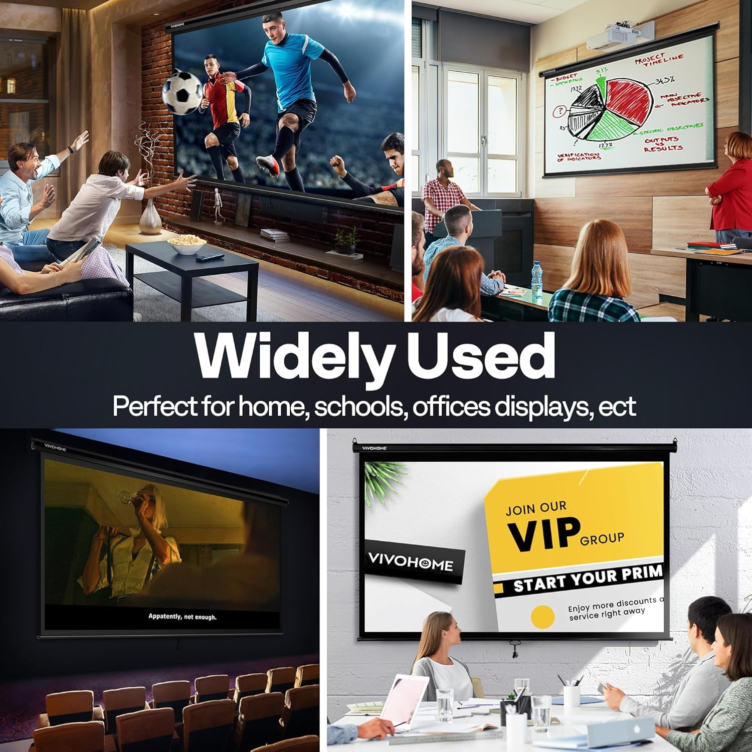 SPECSTAR 100 inch Manual Pull Down Projector Screen, 16:9 HD Retractable Projector Screens for Movie Home Theater Cinema Office Video Game, Black