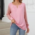thumbnail image 2 of SHTXOZHI Lace Blouses for Women Long Sleeve Crewneck Cutout Pleated Tops Hollow Out Trendy Shirt, 2 of 6