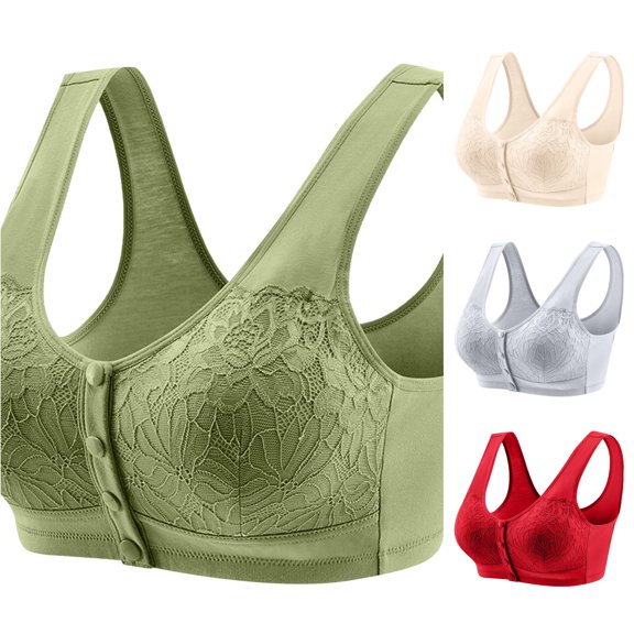 PMVFHDE Underwear Middle Elderly Bras Vests Thin Comfortable Front Buckle Lace Style Womens Summer Breathable Mature Supportive Daily Wear Soft Gentle Closure Easy Adjust Green - 40=2XL