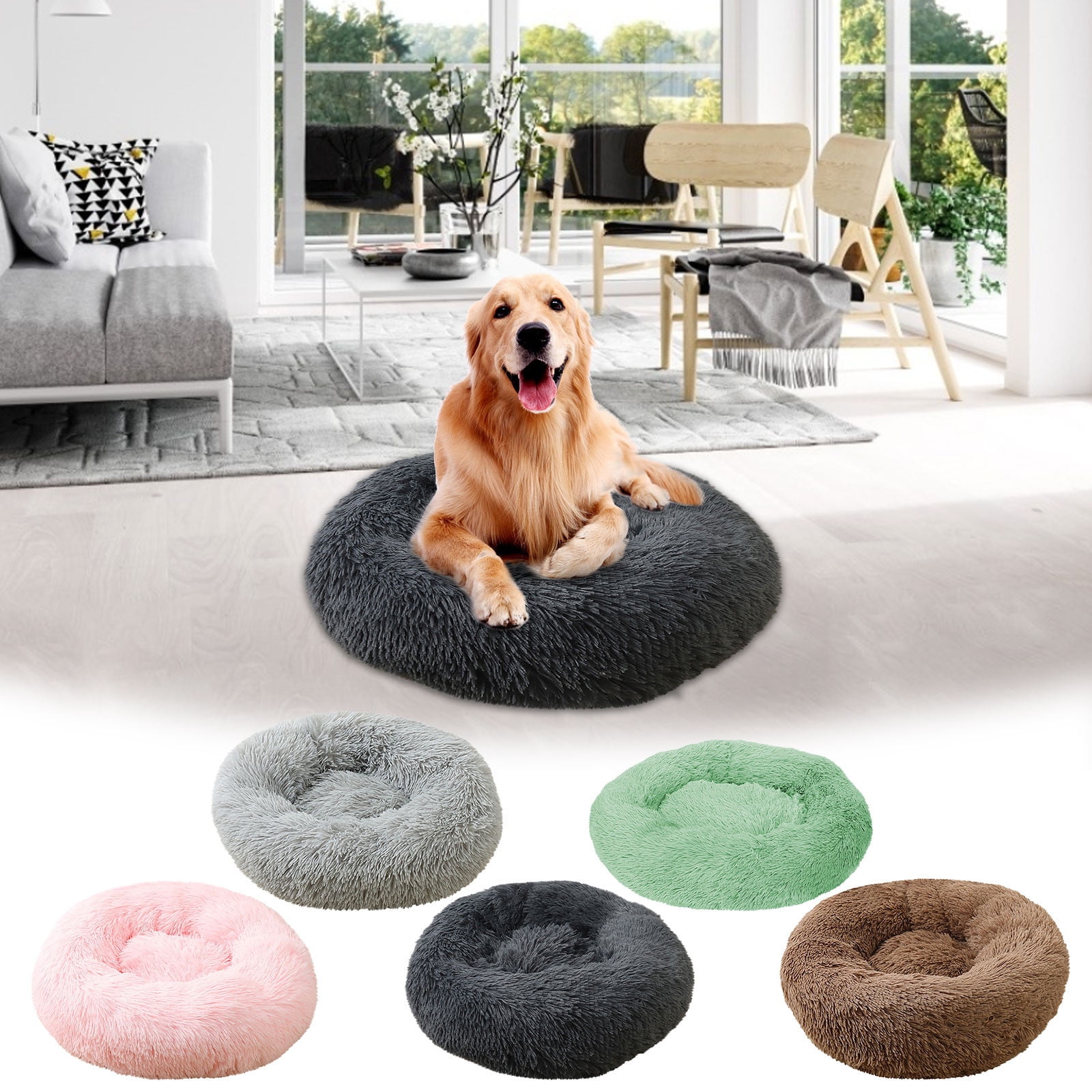 PureCasa Solid Color Soft Dog Cat Bed for Fall Winter, Comfortable Warm Resilient Plush Fluffy Pet Bed Kennel, Modern Home Decor Cushion Sleeping Pad for Small Cats Dogs, Round, 1 Pack, XXL, Gray