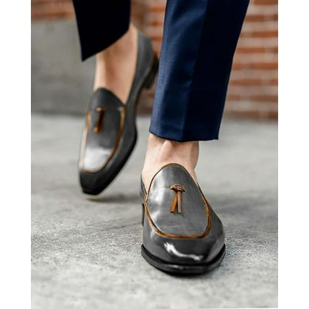 Men Fringe Loafers Fashion Business Dress Leather Shoes Uniform Formal Office Shoes Large Size Flat Mocasines Shoes
