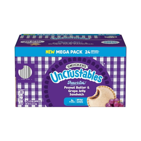 Smucker's Uncrustables Peanut Butter and Grape Jelly Sandwiches, Frozen, 2.4 oz., 24 ct.