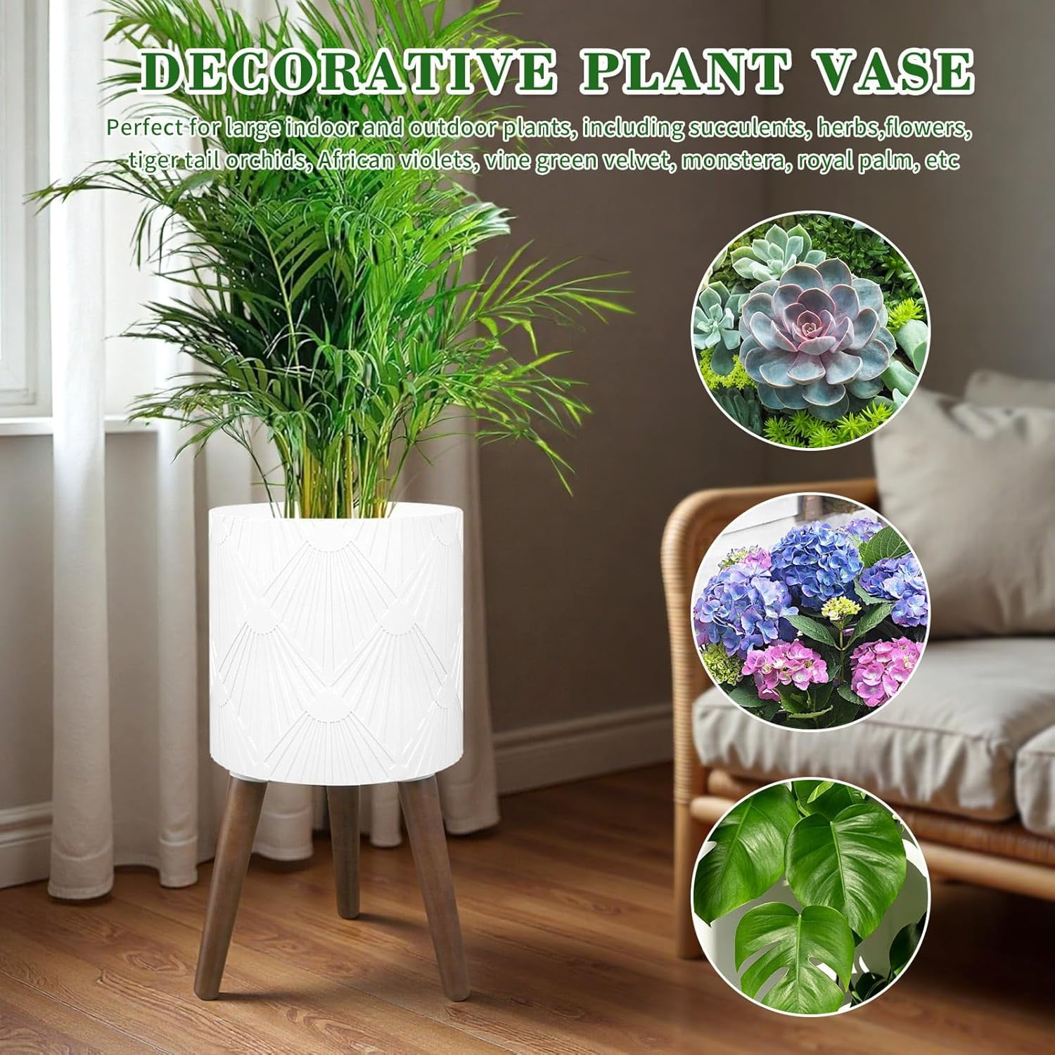XYJBHB White Plant Pot with Stand, Large Modern Standing Planters Flower Pots for Indoor Outdoor with Drainage Holes and with Legs (Plant Not Included) 2 Pack, 10 & 12 Inches