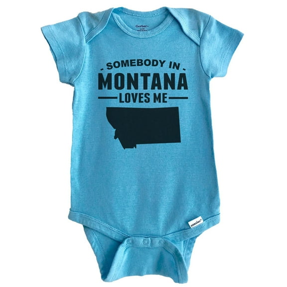 Somebody In Montana Loves Me Baby Bodysuit - Montana Baby Bodysuit (Blue), 0-3 Months