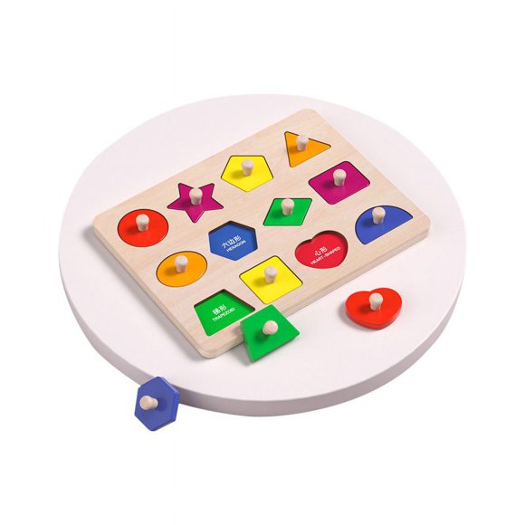 Wooden Puzzles For Toddlers 0-3 Years Old Wooden Peg Animal Traffic Shape Jigsaw Puzzles Early Educational Toys For Kids 12-hole geometry