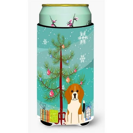 

Merry Christmas Tree Beagle Tricolor Tall Boy Beverage Insulator Hugger