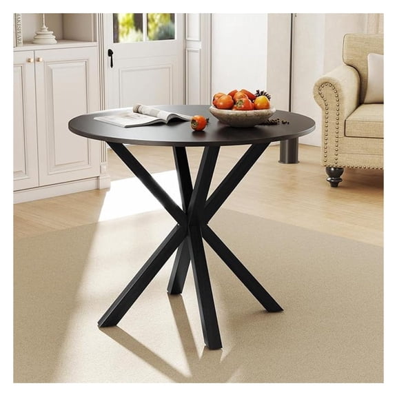Round Dining Table, 36’’ Kitchen Table with Rubber Wood Legs & Adjustable Foot Pads, Modern Bar Table for Small Spaces, Kitchen, Dining Room, Restaurant, Bistro (Black)