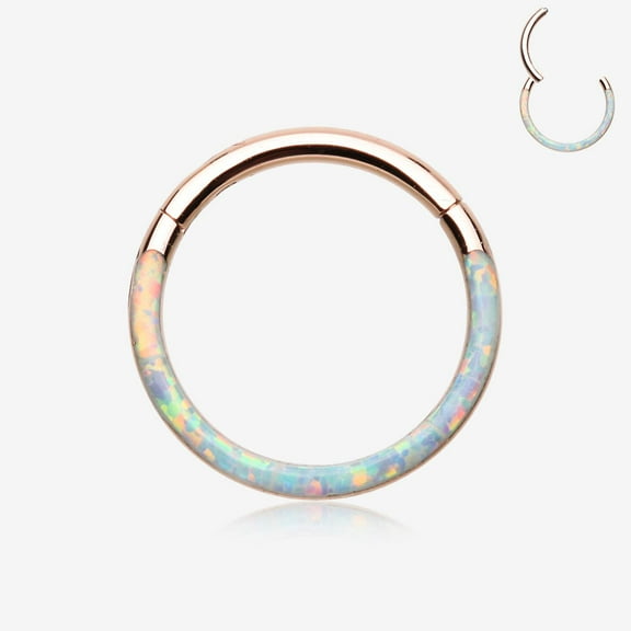 Rose Gold Brilliant Fire Opal Lined Front Facing Seamless Clicker Hoop Ring