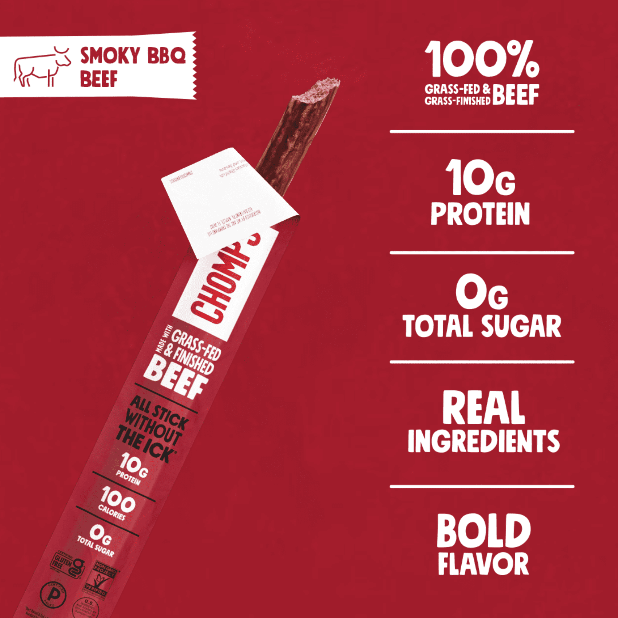 (8 pack) Chomps Grass-Fed And Finished Smoky BBQ Beef Jerky Snack Stick (8 Count)