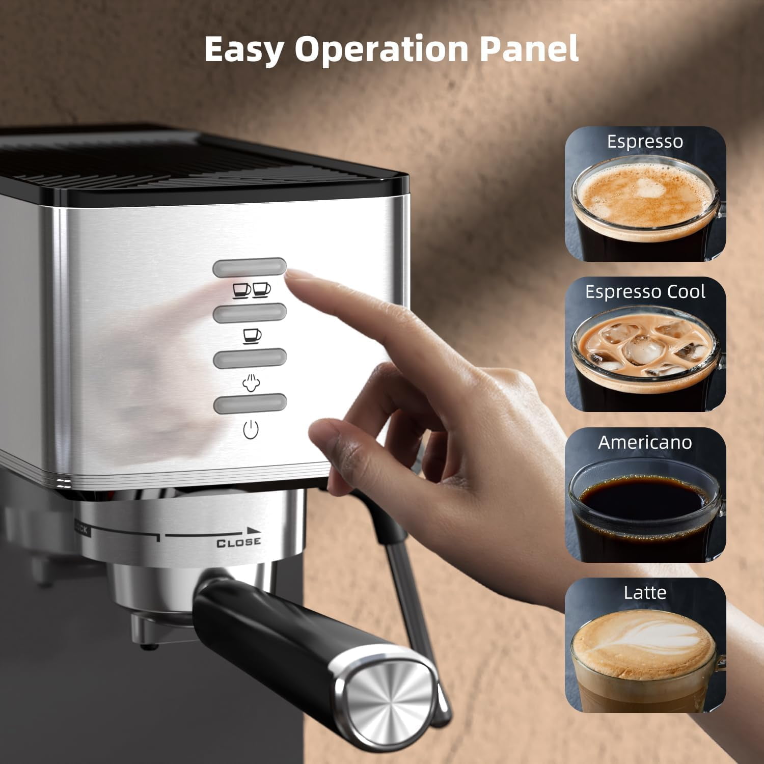 KNDKO 20 Bar Espresso Machine, Stainless Steel Coffee Maker Machine with Milk Frother, Steam Wand, PID Control, 40oz Removable Water Tank