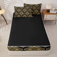 thumbnail image 4 of jejeloiu Opulent Damask Zipper Twin Comforter Sets with Fitted Sheet and 2 Pillowcases,Gold Print Zipper Bedding Set For Adults,Black Gold,Black Reversible,4 Pieces, 4 of 7