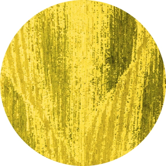 Ahgly Company Indoor Round Abstract Yellow Modern Area Rugs, 7' Round