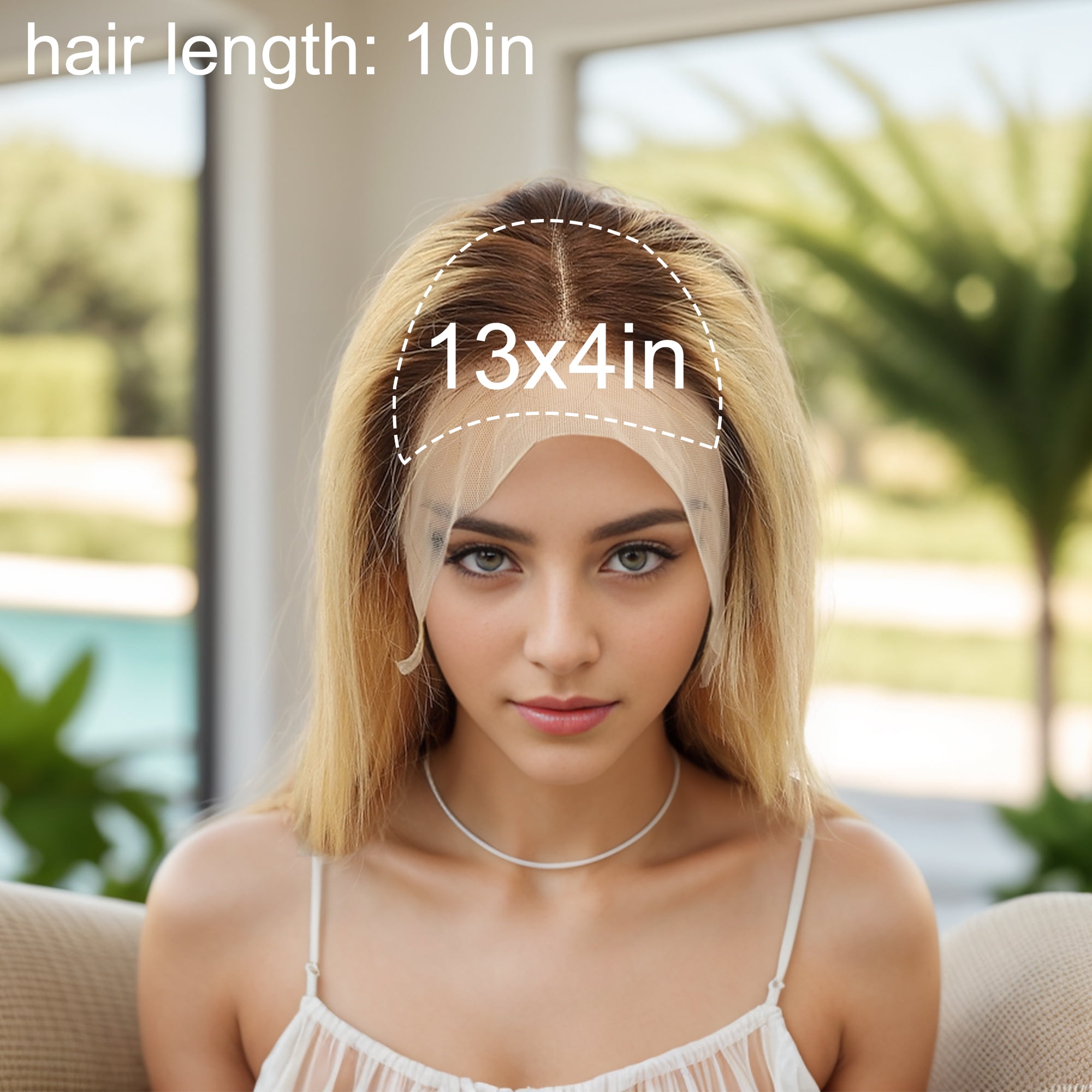 Unique Bargains 1 Pc Straight Long Hair Hair Wig Real Human Hair 10in 13x4in 180 Human Wig Light Yellow for Women