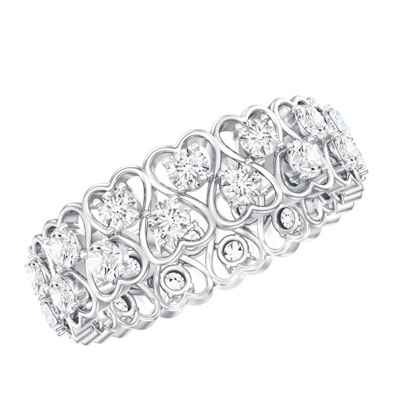 Rosec Jewels Lab Created Diamond Heart Eternity Ring - Wedding Anniversary Band Ring - EF-VS Grade, 925 Sterling Silver, US 4.00