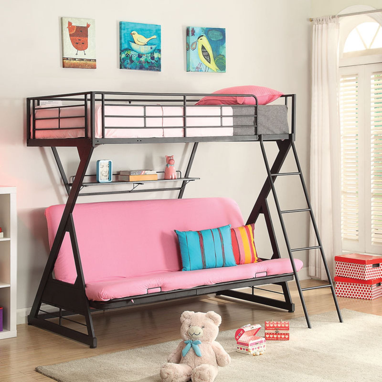 Zazie Twin/Full/Futon Bunk Bed With Bookshelf, Sandy Black - Walmart ...